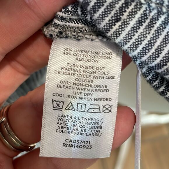 Loft Blue & White Stripe Linen Cotton Blend Cropped Jacket Size Large - Picture 9 of 10